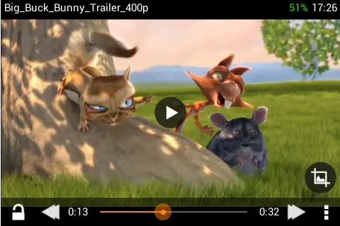 Captura de pantalla de VLC para Android 0.9.11 reproduciendo Big Buck Bunny